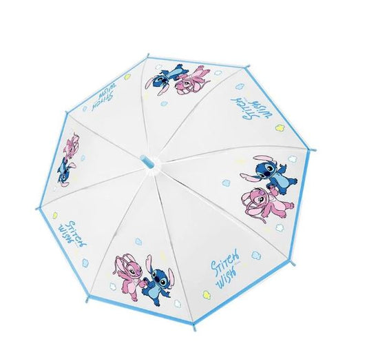 Disney Stitch & Angel Cartoon Transparent  8 Fiberglass Rib 21" Frosted Stick Umbrella. Best Gift. (Copy)