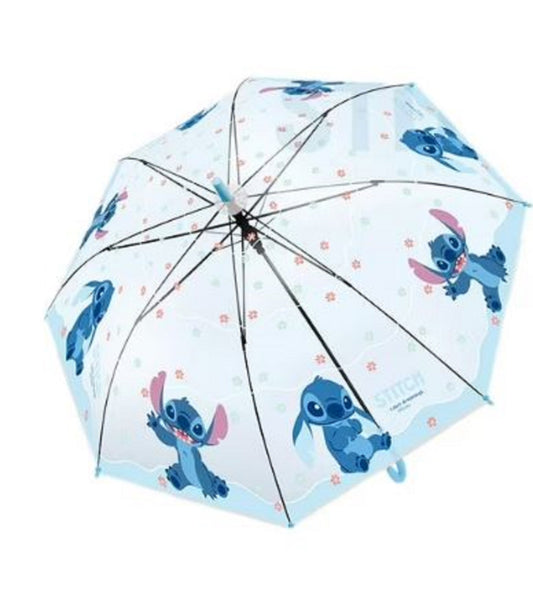 Disney Stitch Kids' Transparent 8 Fiberglass Rib 21" Stick Rain Umbrella.